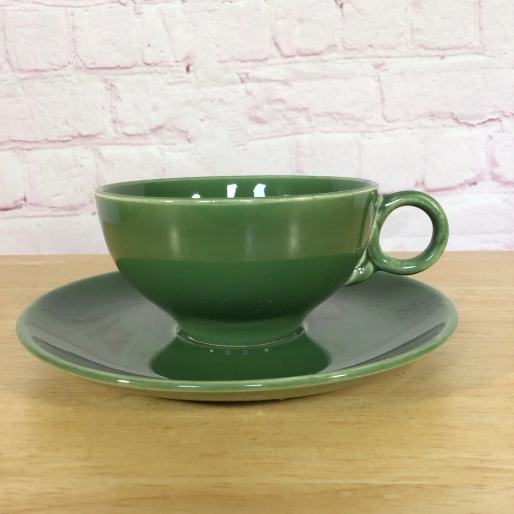 Vintage Universal Ballerina Oven-Proof Green Cup and Saucer Set